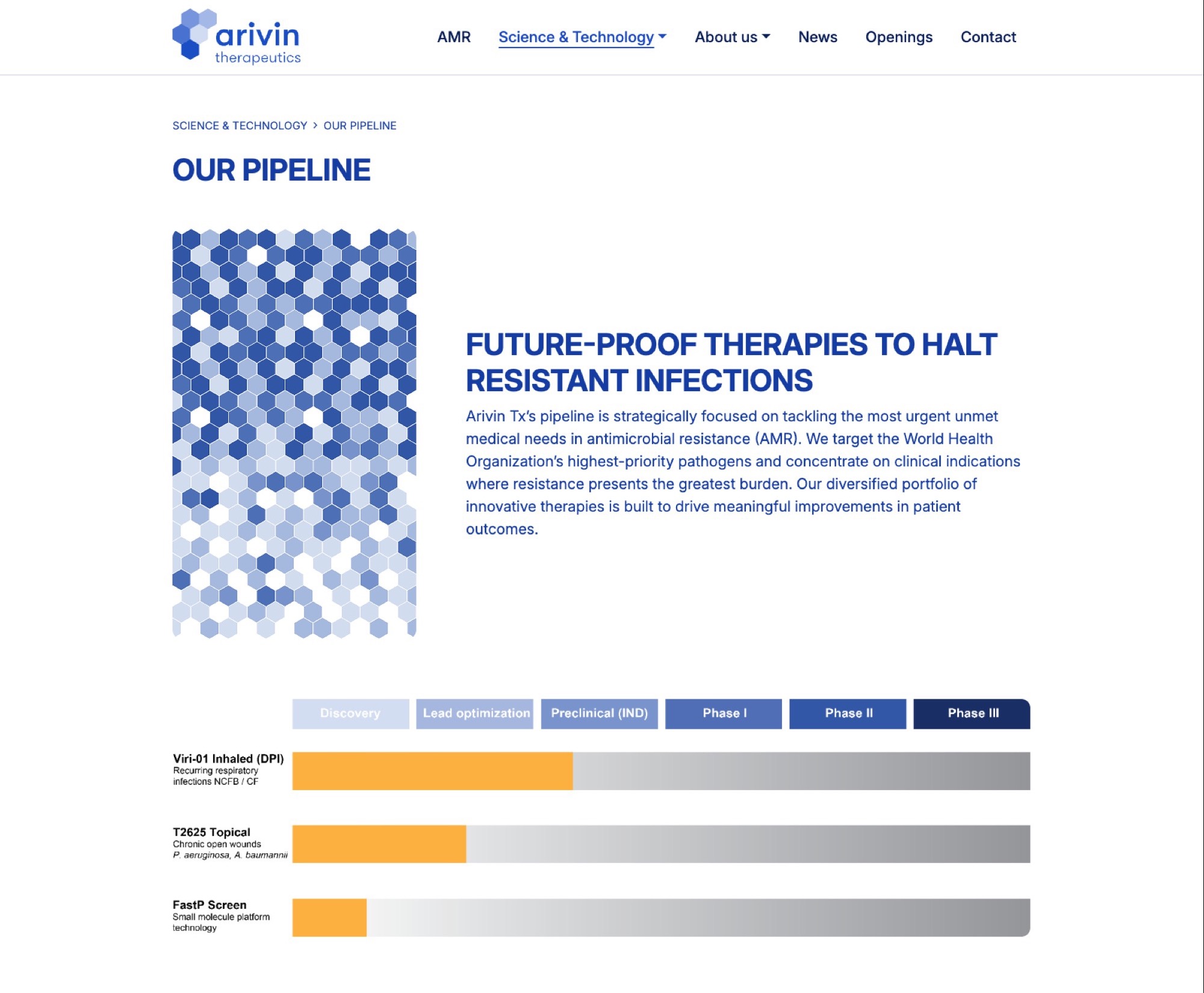The earlier pipeline page: programme stages as a text list.